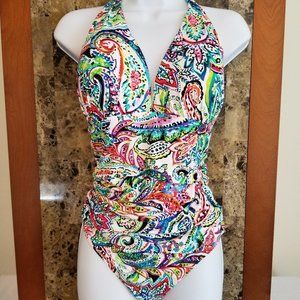 Lauren Ralph Lauren Cabana Paisley V-neck Halter One Piece Swimsuit